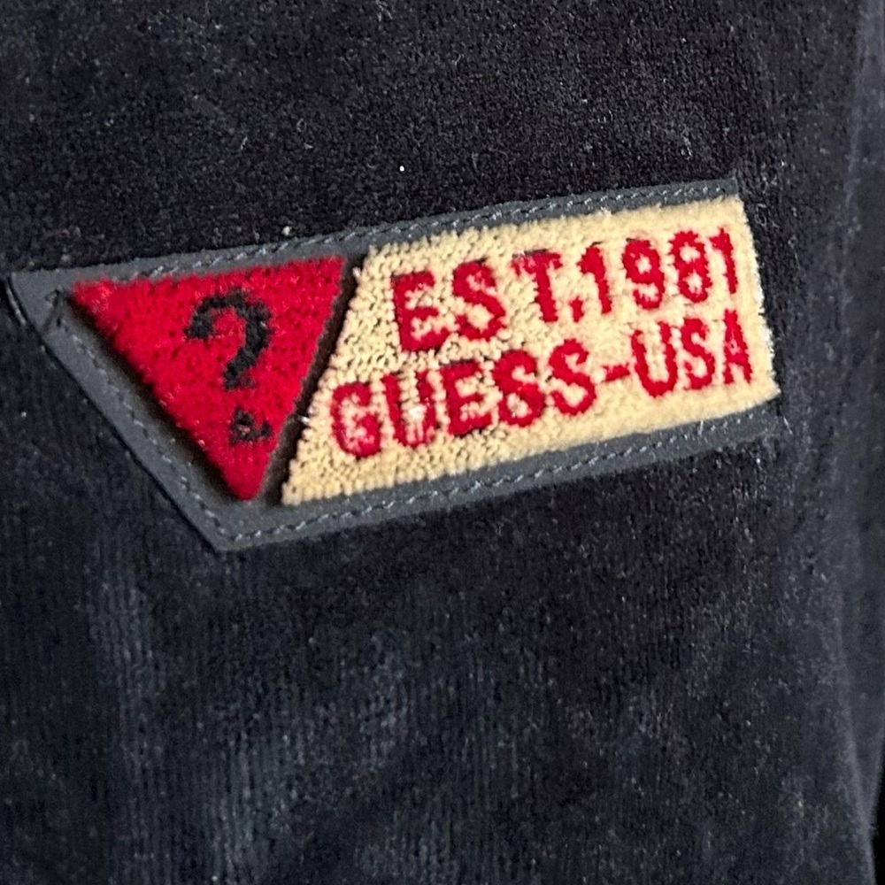 Vintage Guess Black and Red Men's velour tracksuit Jacket retro OG streetwear - Picture 3 of 9